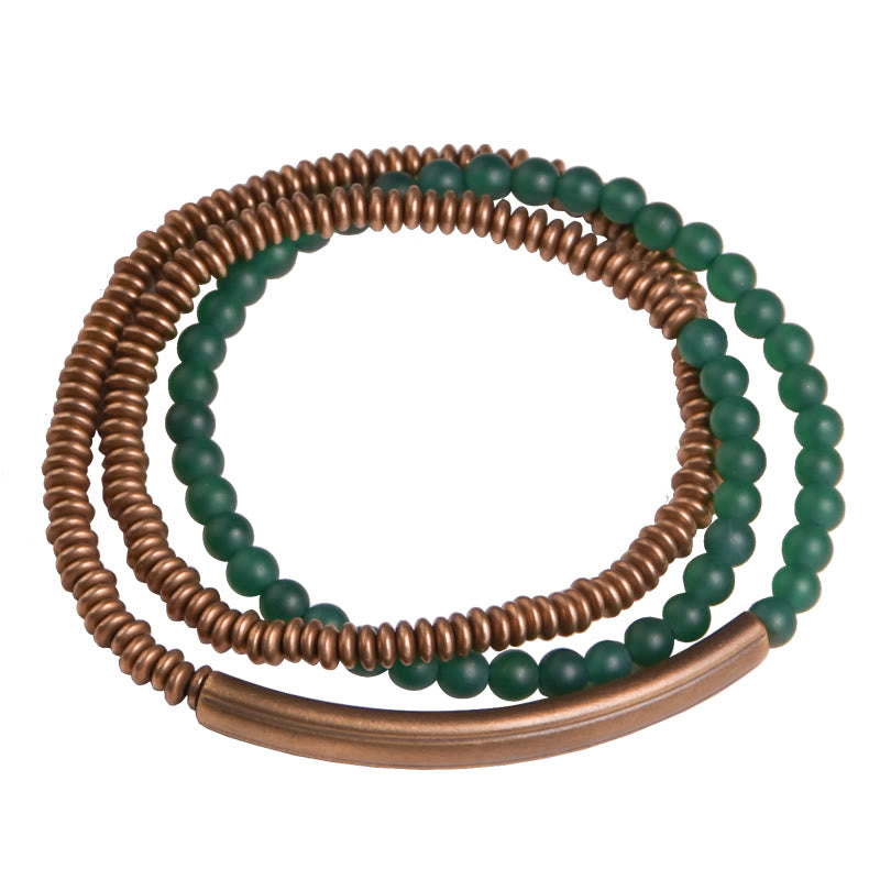 Nimara Ritual Tibetan Various Agate Stone Copper Protection Triple Wrap Bracelet