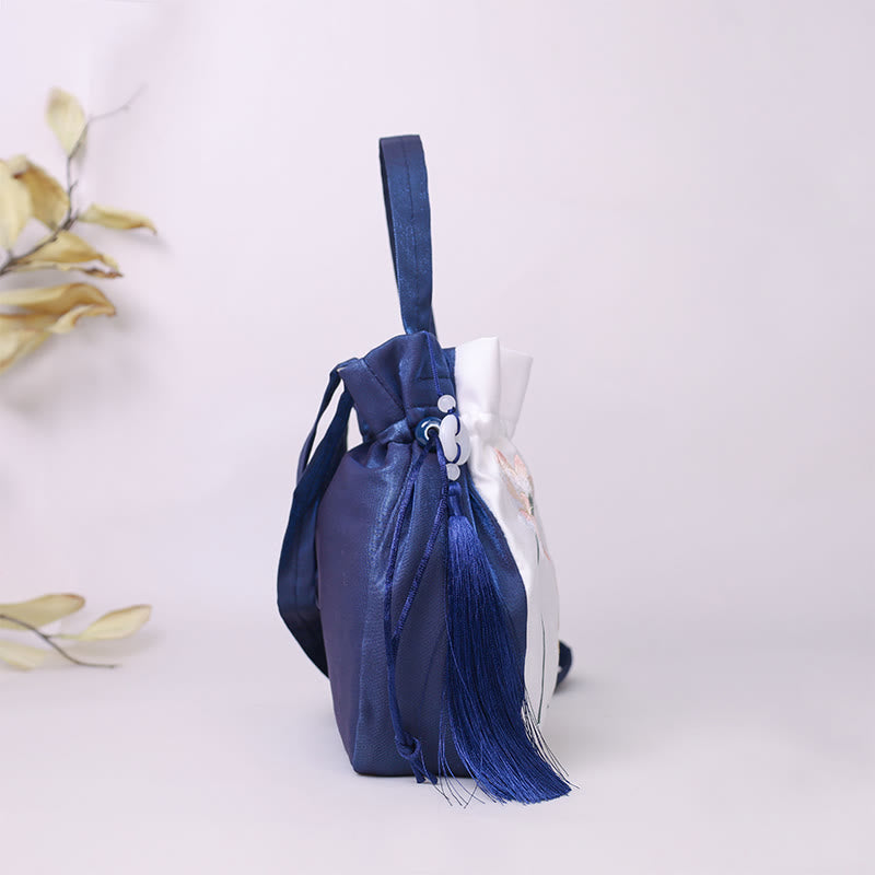 Nimara Ritual Embroidered Lotus Koi Fish Crane Camellia Cotton Linen Tote Crossbody Bag Shoulder Bag Handbag