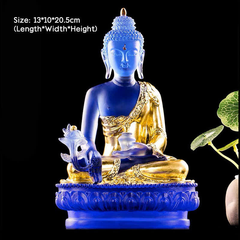 Nimara Ritual Medicine Buddha Handmade Liuli Crystal Art Piece Compassion Statue Home Office Offering Decoration