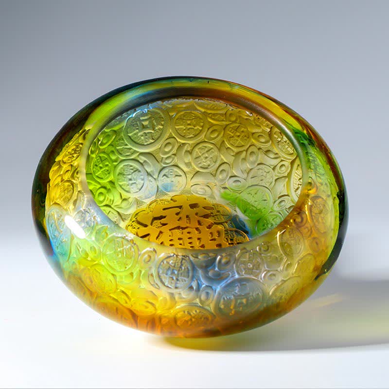 Nimara Ritual Handmade Liuli Crystal Treasure Bowl Ingots Art Piece Home Decoration