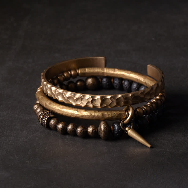 Nimara Ritual Lava Rock Stone Copper Balance Cuff Bracelet Bangle