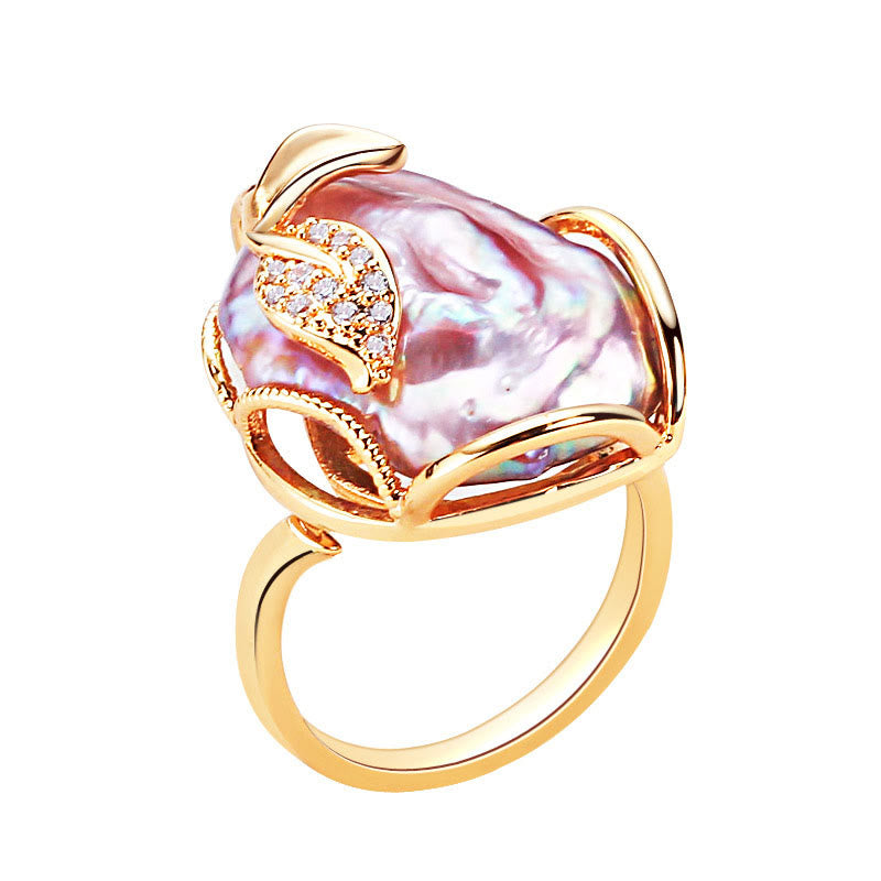 Nimara Ritual Pearl Copper Plated Gold Flower Happiness Wealth Ring