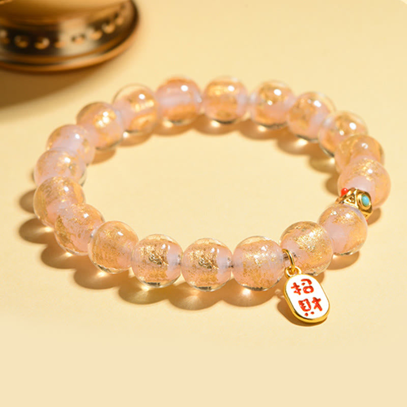 Nimara Ritual Tibetan Incense Ash Liuli Glass Bead Lucky Fortune Fu Character Charm Bracelet