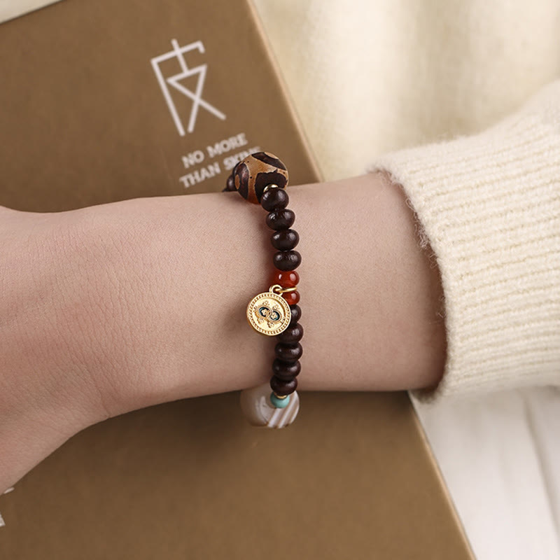 Nimara Ritual Natural Tibet Purple Bodhi Seed Dzi Bead God of Wealth Wisdom Bracelet