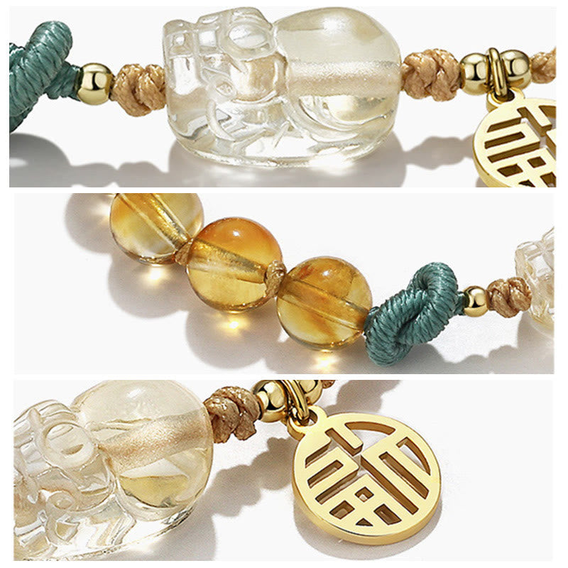 Nimara Ritual Citrine PiXiu Fu Character Prosperity String Braided Bracelet