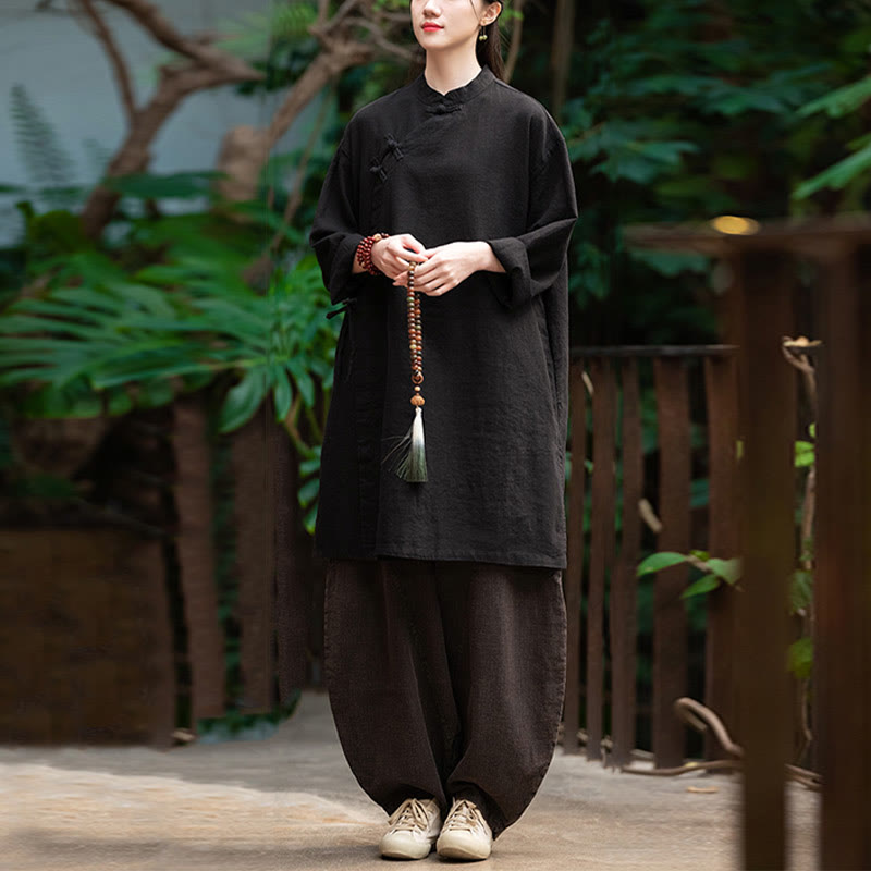 Nimara Ritual Vintage Cotton Linen Blouse Women Long Sleeve Shirt Chinese Hanfu Top