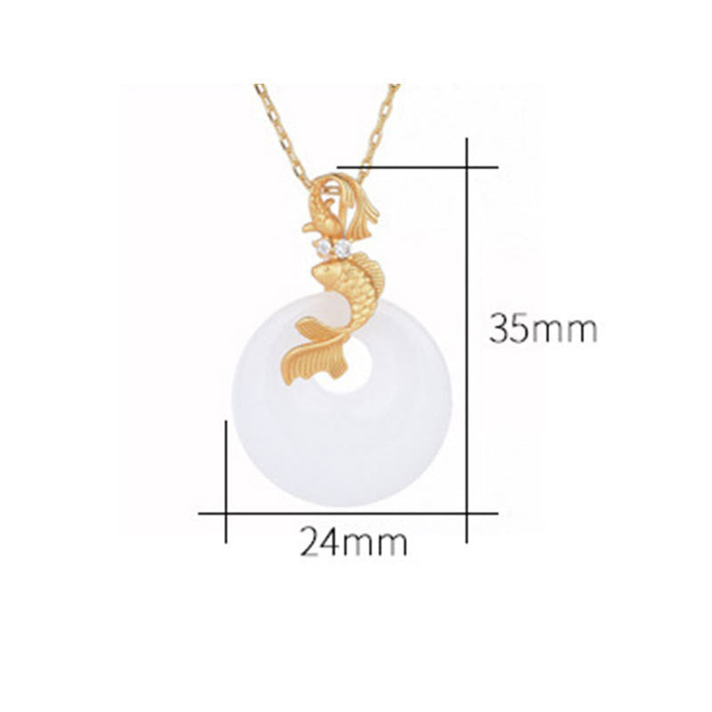 Nimara Ritual White Jade Koi Fish Wealth Prosperity Necklace Pendant