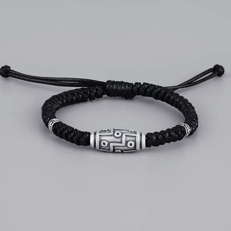 Nimara Ritual 999 Sterling Silver Nine-Eye Dzi Bead Pattern Blessing Rope Bracelet