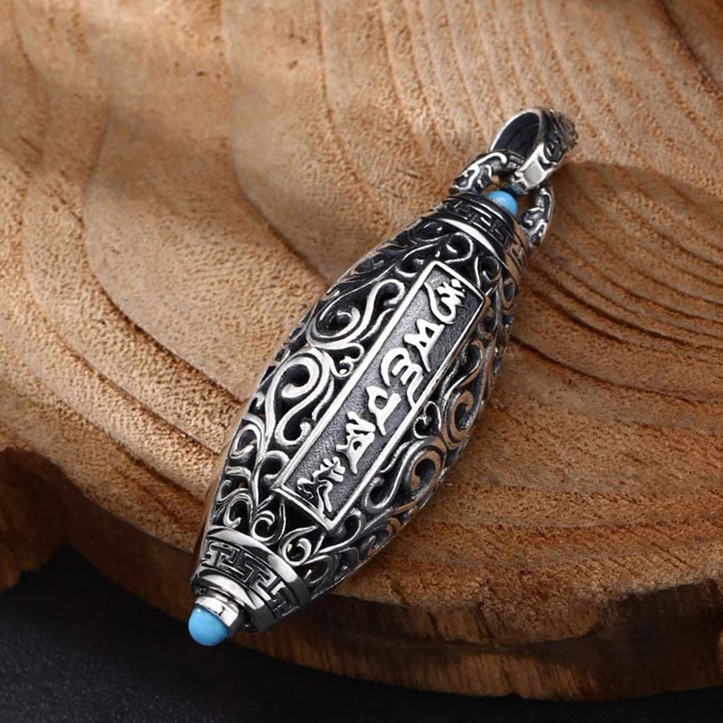 Peace & Purity Tibetan Om Mani Padme Hum Nine-Eye Dzi Bead Pattern Rotatable Necklace Pendant