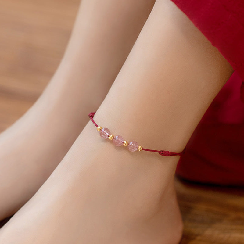Nimara Ritual Strawberry Crystal Beads Luck Red String Anklet