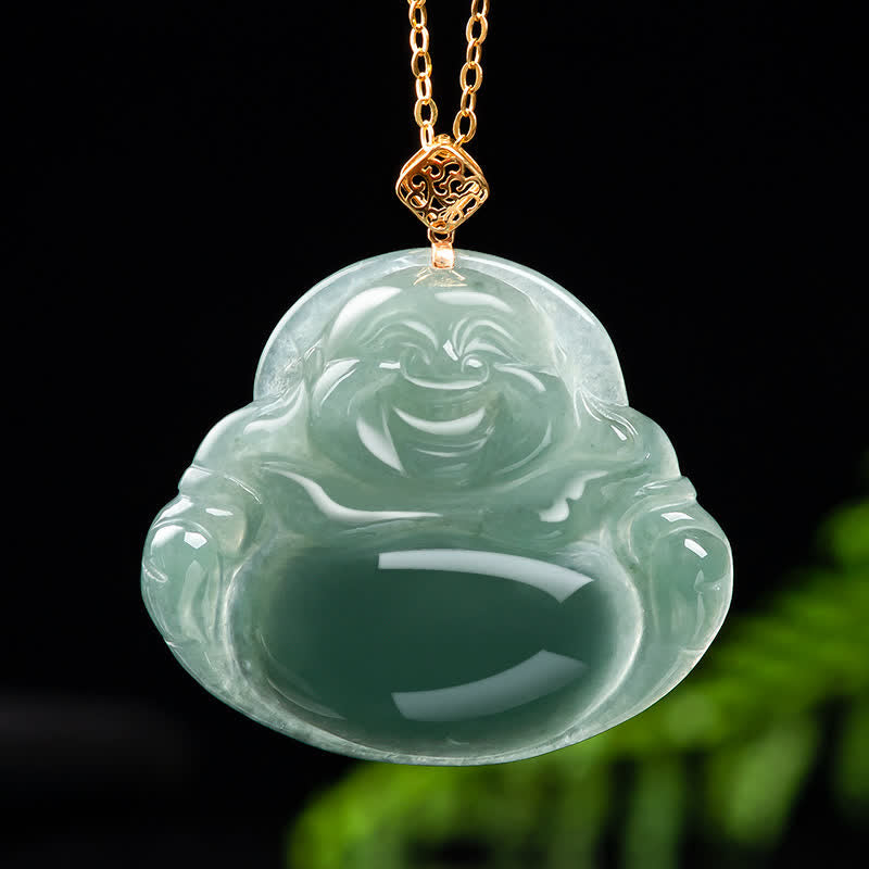 Nimara Ritual Laughing Buddha Natural Jade Prosperity Abundance Necklace Pendant