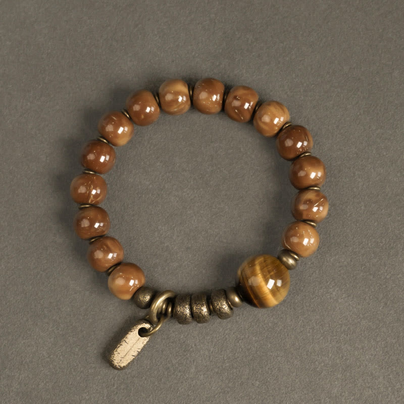Nimara Ritual Kuka Seed Tiger Eye Gold Sheen Obsidian Brass Copper Wealth Luck Bracelet