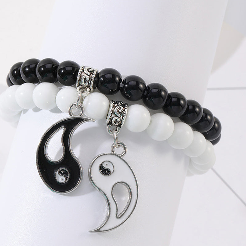 Nimara Ritual 2Pcs Black Onyx White Turquoise Bead Yin Yang Protection Couple Bracelet