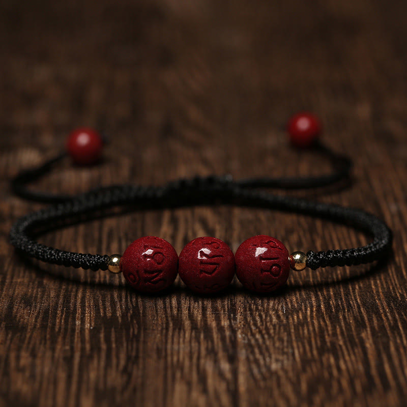 Nimara Ritual Handmade Cinnabar Om Mani Padme Hum Engraved Beads Blessing Braided Bracelet