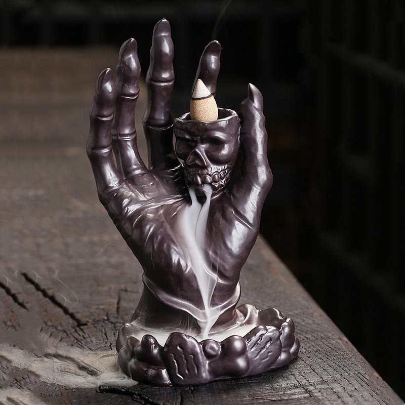 Nimara Ritual Halloween Ghost Hand Skull Head Ceramic Peace Healing Incense Burner Decoration