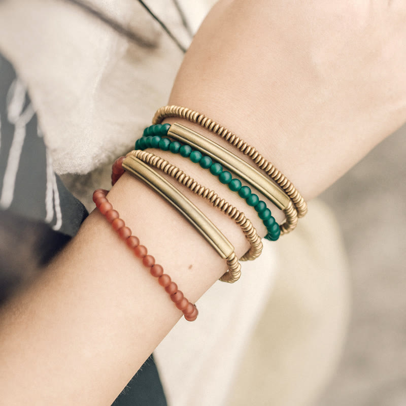 Nimara Ritual Tibetan Various Agate Stone Copper Protection Triple Wrap Bracelet