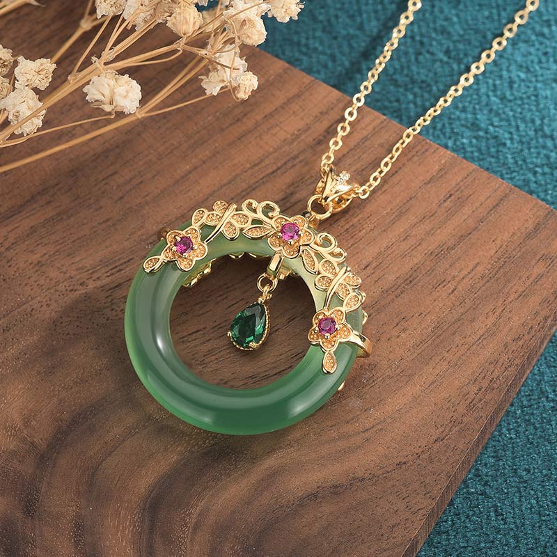 Nimara Ritual Natural Round Cyan Jade Healing Necklace Pendant