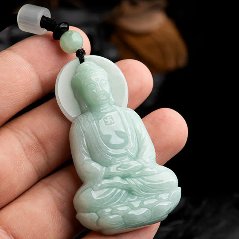 Nimara Ritual Amitabha Buddha Jade Amulet Compassion String Necklace