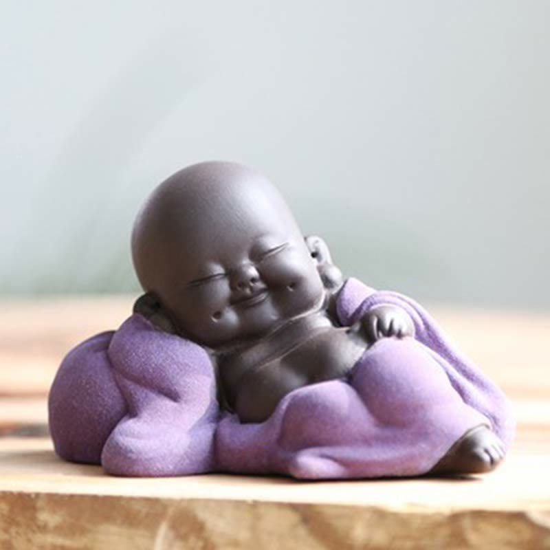 Nimara Ritual Always Smiling Laughing Buddha Wealth Luck Purple Clay Maitreya Statue Decoration