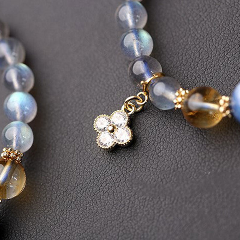 Nimara Ritual Natural Moonstone Flower Chram Healing Beads Bracelet