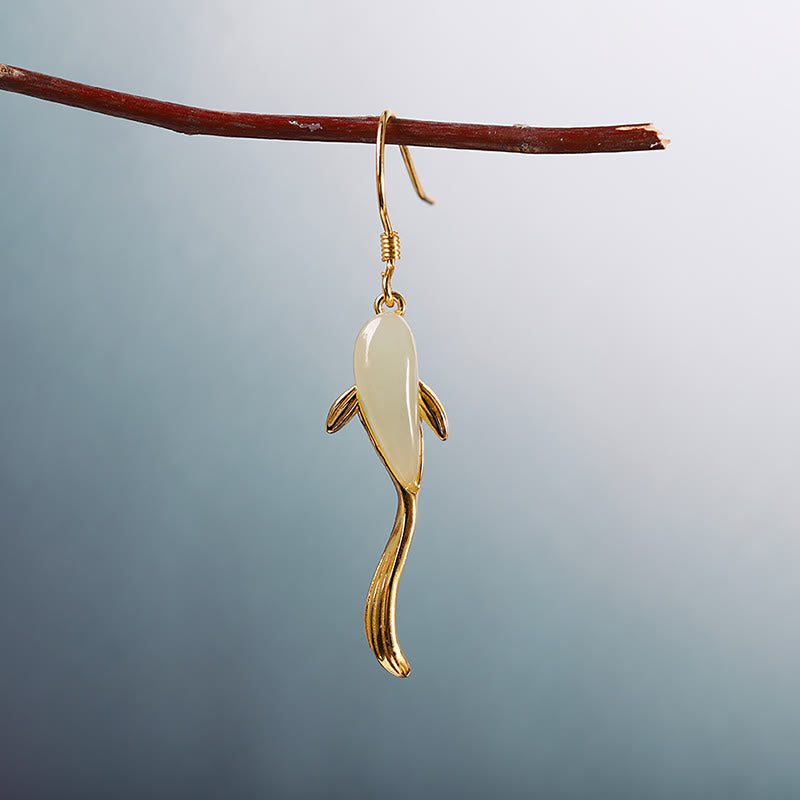 Luck and Healing Fish Pattern Jade Dangle Drop Earrings