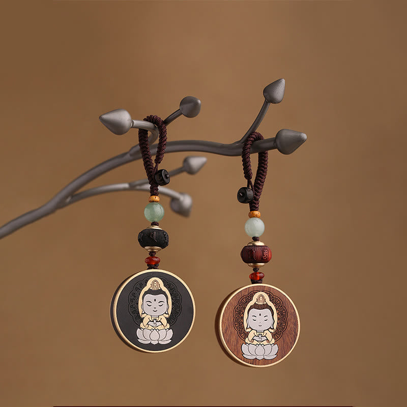 Nimara Ritual Ebony Wood Rosewood Buddha Avalokitesvara Om Mani Padme Hum Balance Car Key Chain Decoration