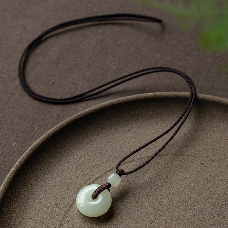 Nimara Ritual Natural Round Jade Peace Buckle Luck Prosperity Necklace Pendant