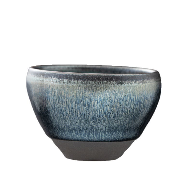 Nimara Ritual Vintage Chinese Silver Blue Jianzhan Kiln Change Porcelain Teacup Kung Fu Tea Cup
