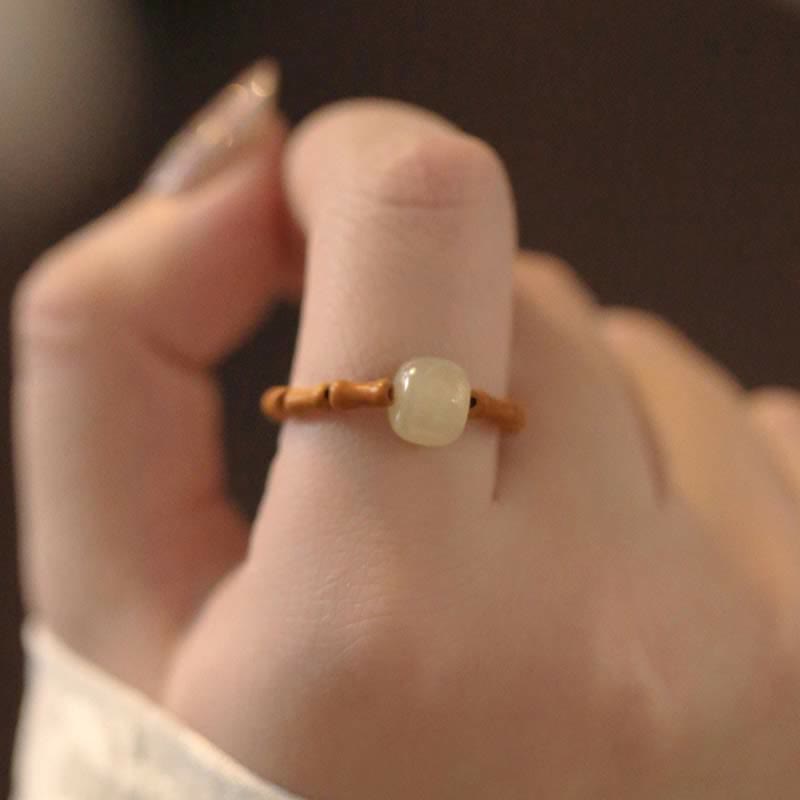 Nimara Ritual Hetian Jade Beaded Bamboo Prosperity Luck Ring