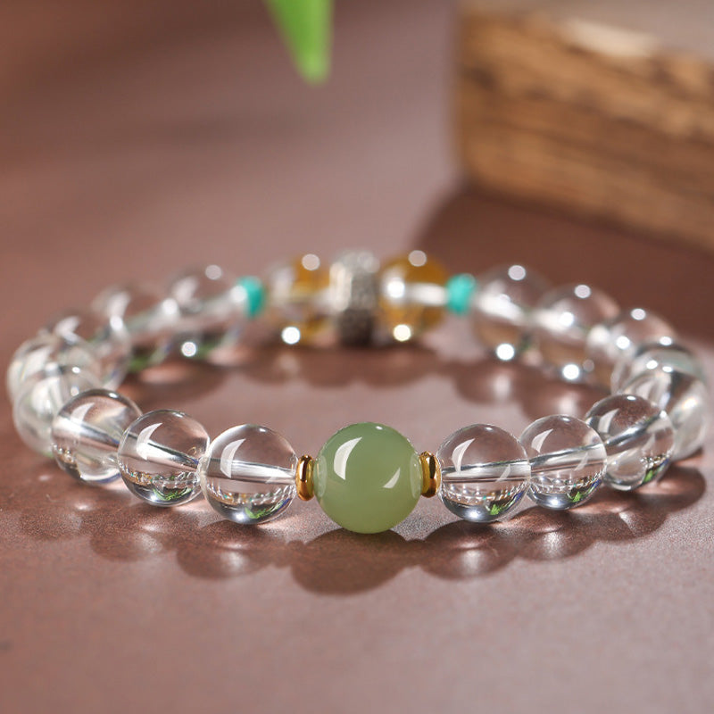 Nimara Ritual 925 Sterling Silver Chinese Zodiac Natal Buddha Auspicious Groups White Crystal Hetian Jade Healing Bracelet
