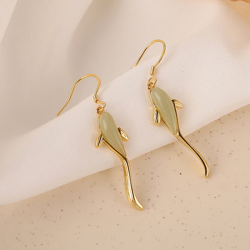 Luck and Healing Fish Pattern Jade Dangle Drop Earrings