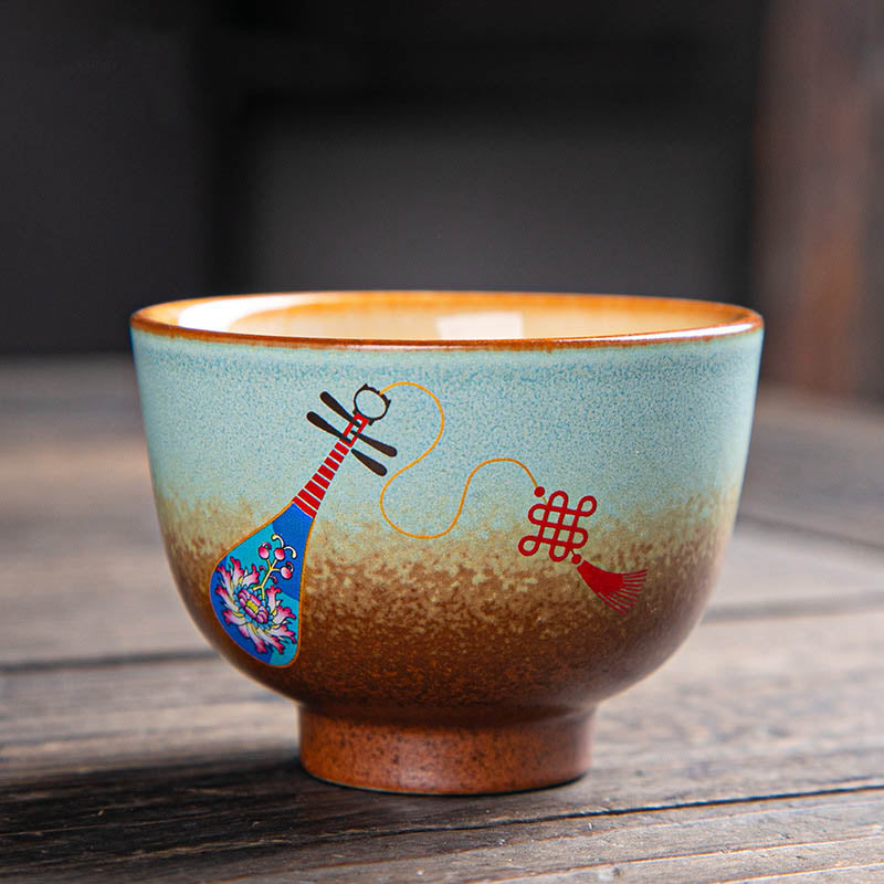 Nimara Ritual Colorful Deer Pipa Snow Plum Blossoms Mountains Rivers Bird Ceramic Teacup Kung Fu Tea Cup Bowl