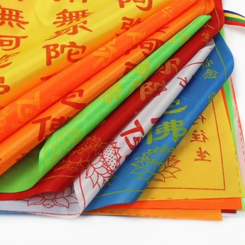 Nimara Ritual Tibetan 7 Colors Windhorse Letter Auspicious Lotus Outdoor 21 Pcs Prayer Flag