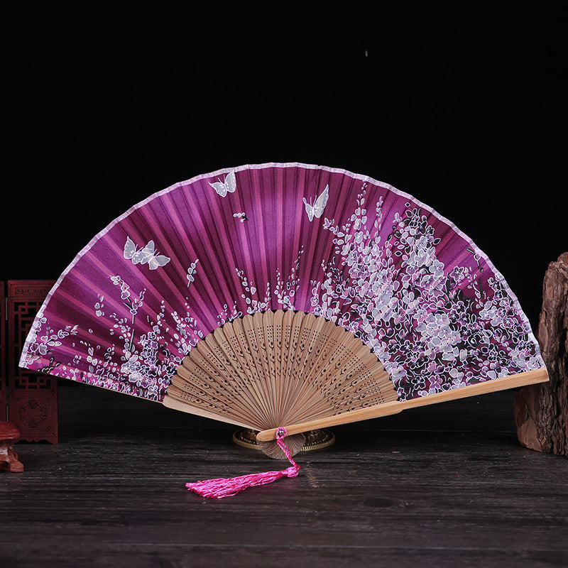 Nimara Ritual Cherry Blossom Lily Butterfly Bamboo Handheld Bamboo Folding Fan 21cm