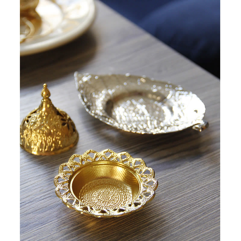 Nimara Ritual Tibetan Gold Mini Leaf Coaster Meditation Incense Burner