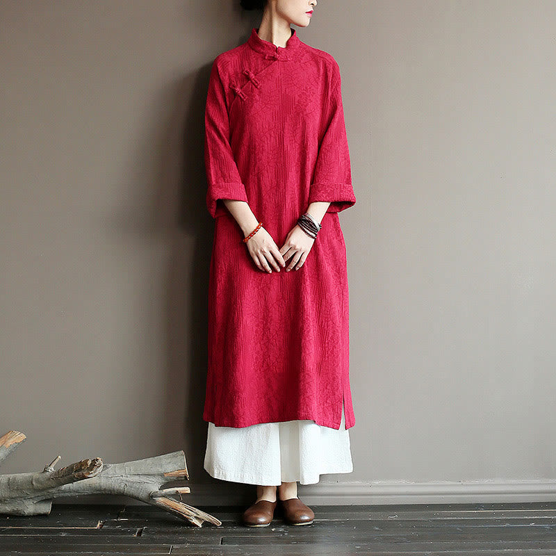 Nimara Ritual Flower Jacquard Midi Dress Long Sleeve Cotton Linen Dress Wide Leg Pants With Pockets