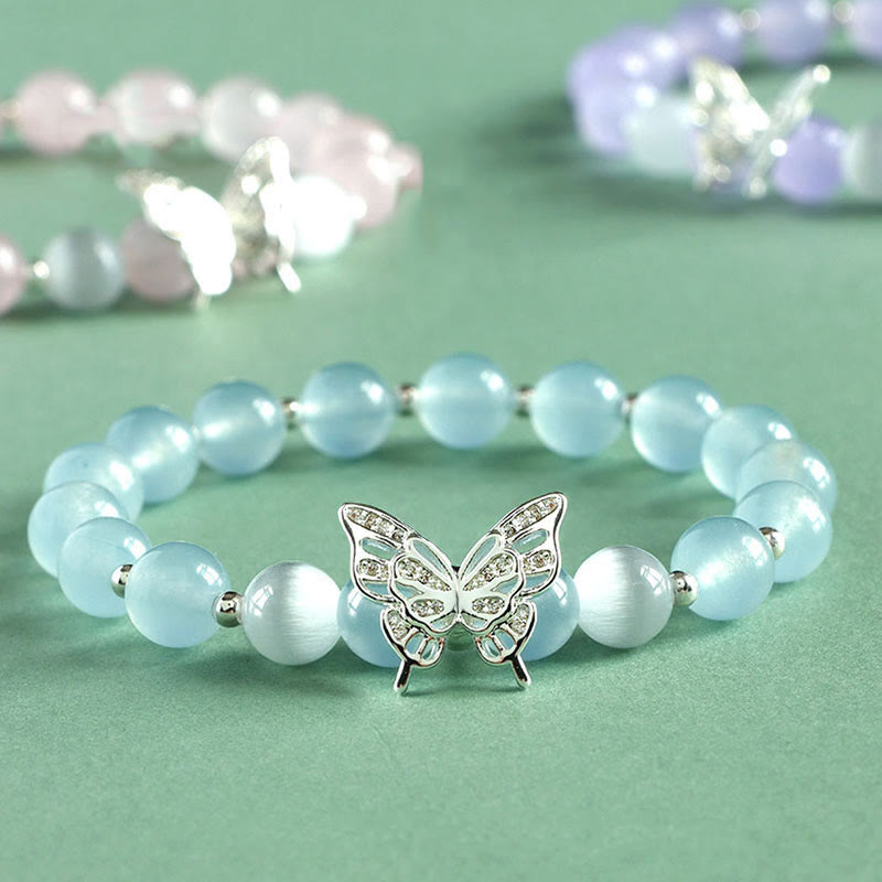Nimara Ritual Blue Chalcedony Pink Crystal Purple Chalcedony Butterfly Energy Bracelet