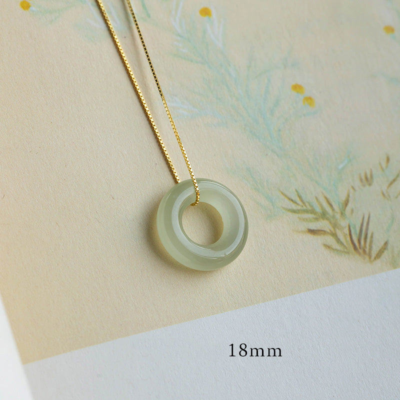 Nimara Ritual Natural Round Jade Peace Buckle Luck Abundance Necklace Pendant