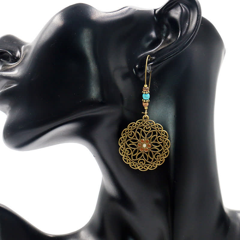 Nimara Ritual Round Flower Design Luck Dangle Drop Earrings