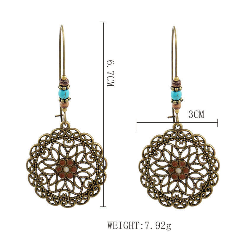 Nimara Ritual Round Flower Design Luck Dangle Drop Earrings