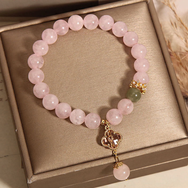 Nimara Ritual Natural Pink Crystal Four Leaf Clover Soothing Bracelet