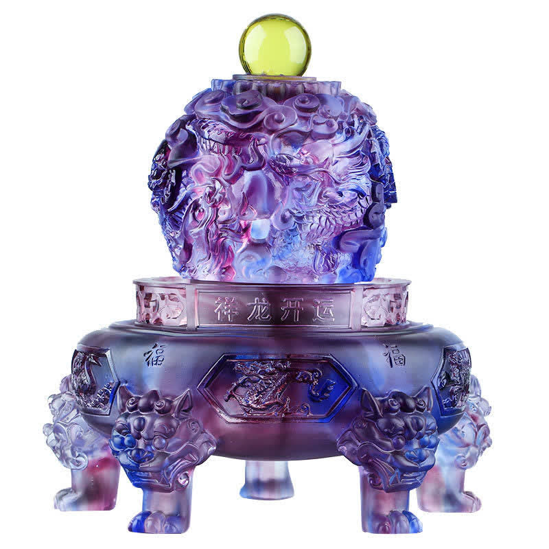 Nimara Ritual Feng Shui Auspicious Dragon Handmade Liuli Crystal Rotatable Art Piece Luck Home Office Decoration