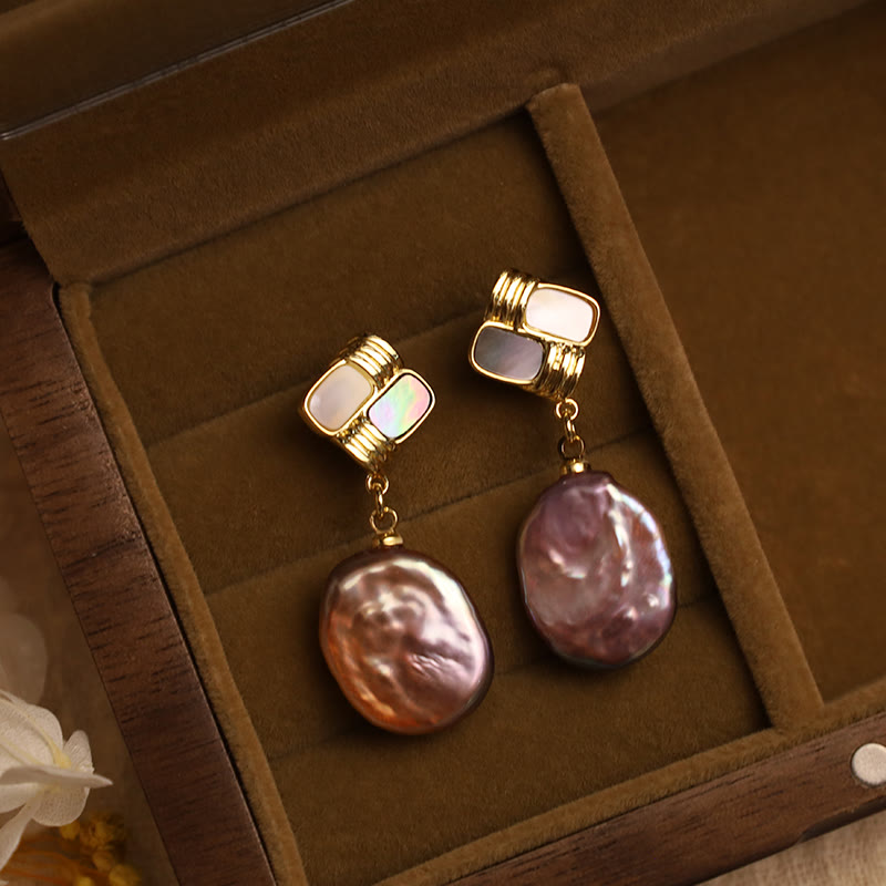 Nimara Ritual 925 Sterling Silver Posts Copper Plated Gold Natural Baroque Pearl Healing Drop Earrings