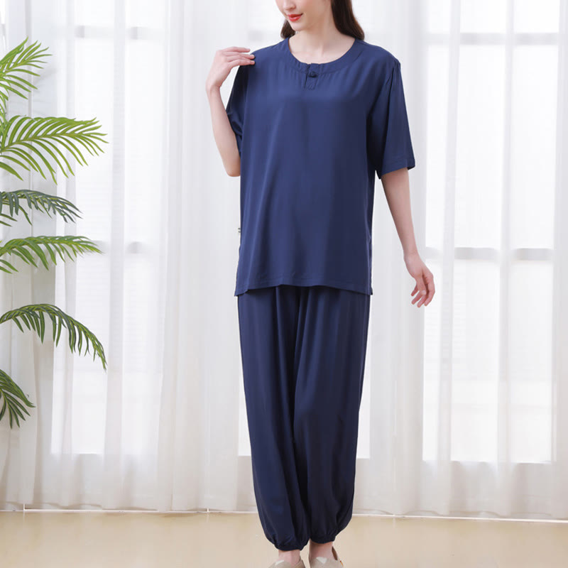 Nimara Ritual 2Pcs Half Sleeve T-Shirt Pants Meditation Zen Tai Chi Cotton Linen Clothing Unisex Set