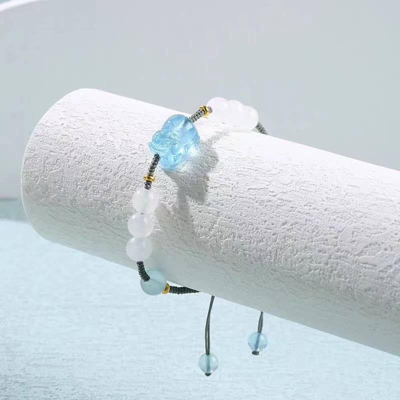 Nimara Ritual Natural Aquamarine PiXiu Hetian White Jade Healing Bracelet