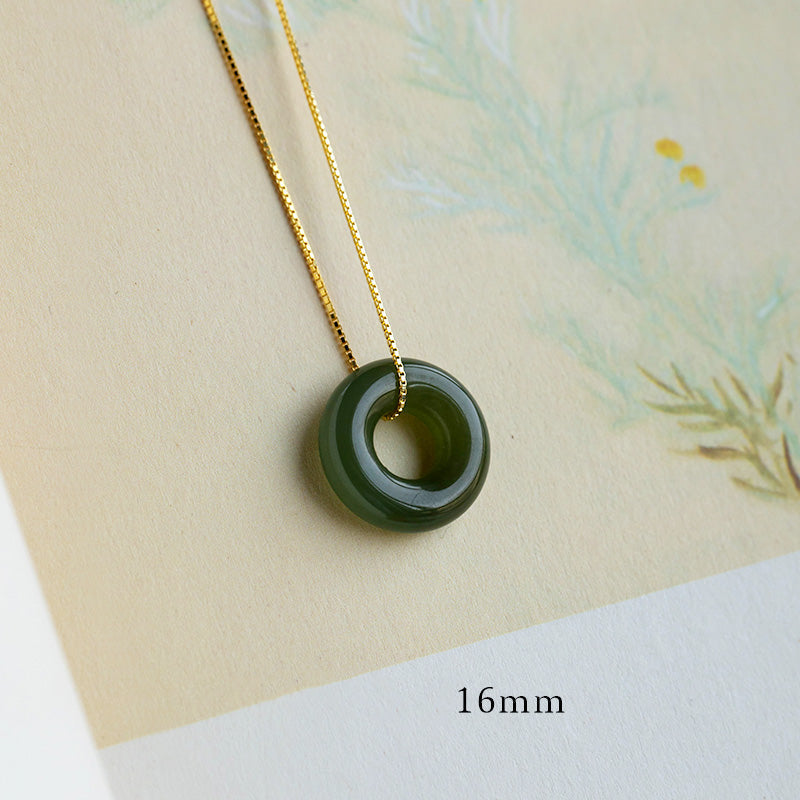 Nimara Ritual Natural Round Jade Peace Buckle Luck Abundance Necklace Pendant