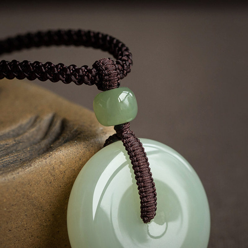 Nimara Ritual Natural Round Jade Peace Buckle Luck Prosperity Necklace Pendant