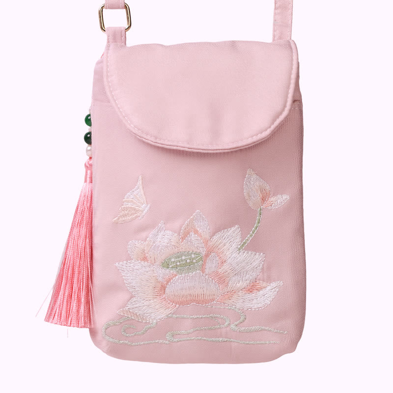Nimara Ritual Small Embroidered Flowers Crossbody Bag Shoulder Bag Double Layer Cellphone Bag