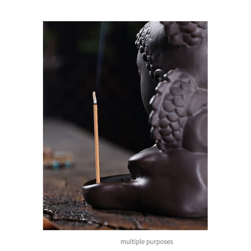 Nimara Ritual Dragon Buddha Auspicious Clouds Purple Clay Healing Incense Burner Decoration