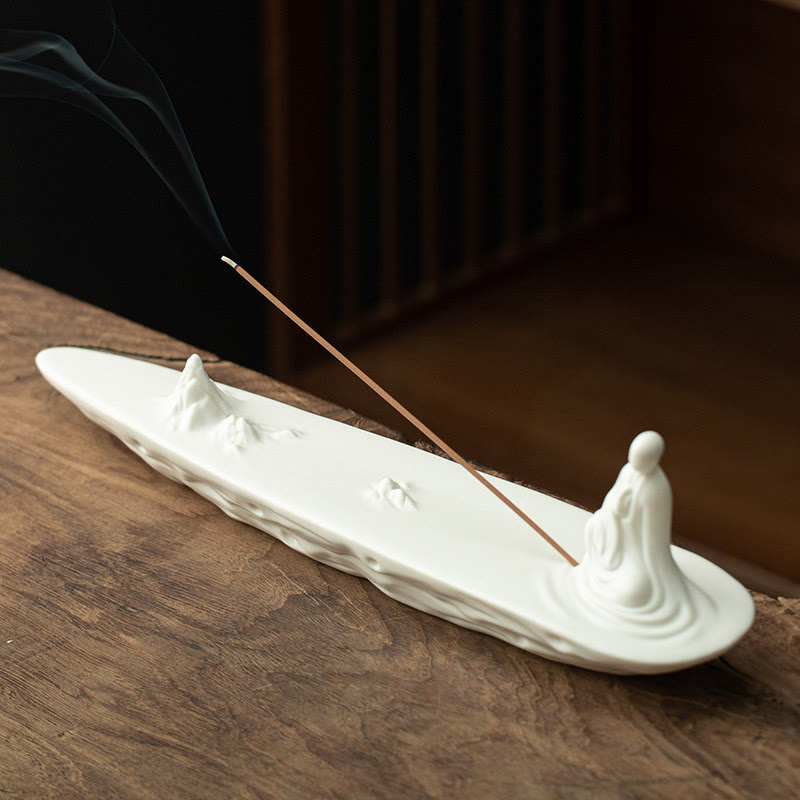 Nimara Ritual Buddha Monk Ceramic Sea Wave Mountain Blessing Incense Burner Decoration